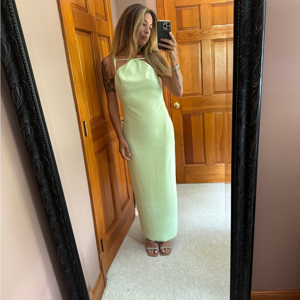 Green Halter Slit Maxi Dress for Wedding Guest